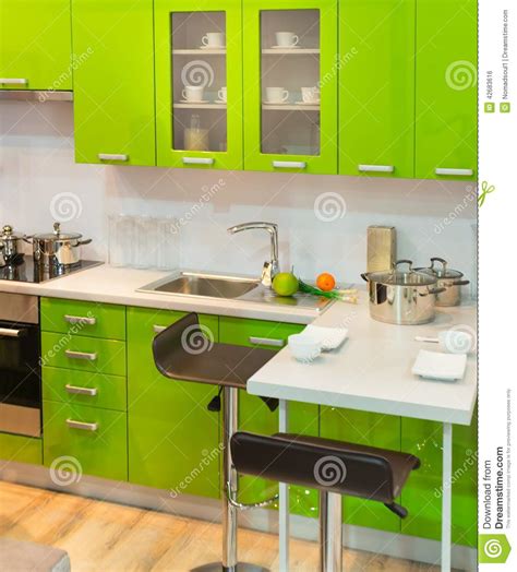 Modern Green Kitchen Clean Interior Design Stock Photo