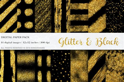 Glitter And Black Digital Papers By Bonadesigns