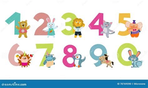 Kids Numbers With Cartoon Animals Vector Illustration Stock Vector