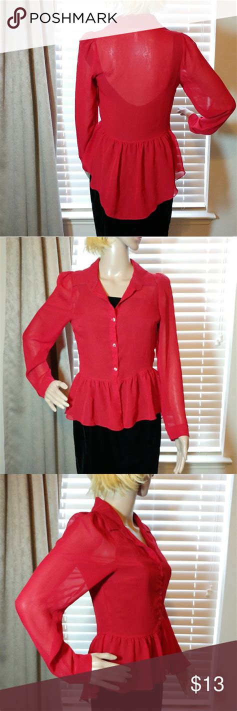 Red Sheer Blouse S Red Sheer Blouse Red Blouses Sheer Blouse