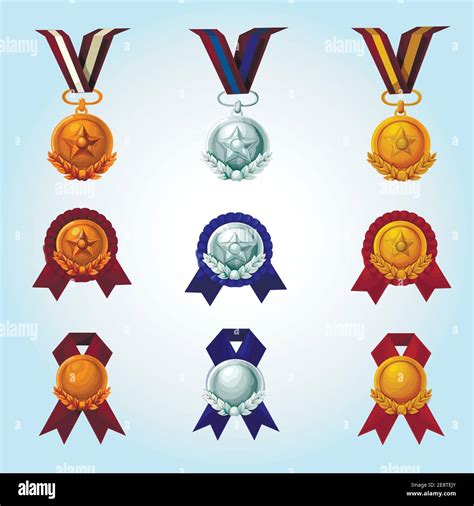 Medals And Winner Awards Cartoon Emblems Set Isolated Vector