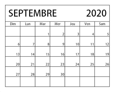 Calendrier Septembre 2020 Modèles Gratuit Imprimables Pdfmotexcel