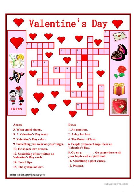 Related search › printable crosswords with answer sheet › printable crossword puzzle large print with answers in order to make free easy printable crossword puzzles with answers, initially choice is. Valentine Day Crossword - English ESL Worksheets for ...