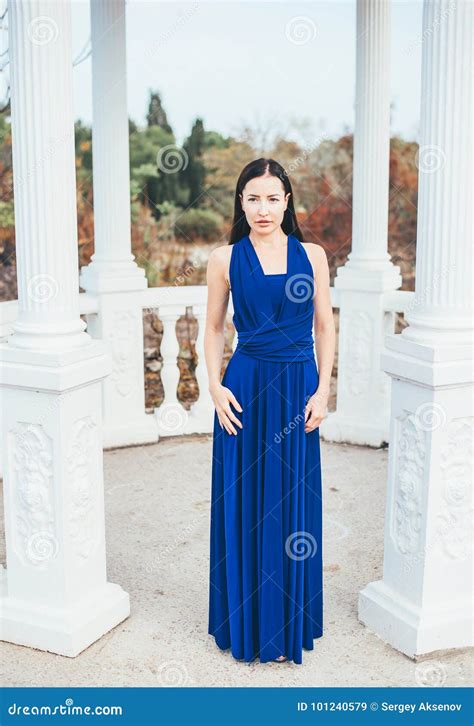 Young Beauty Woman In A Blue Dress Stock Image Image Of Elegance