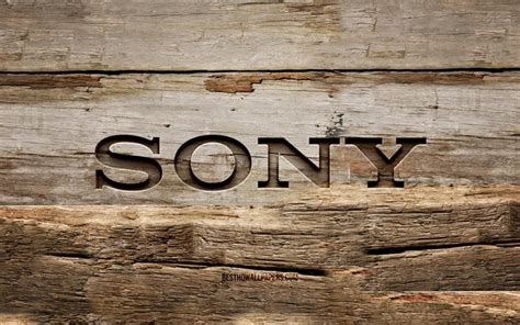 Download Wallpapers Sony Wooden Logo 4k Wooden Backgrounds Brands