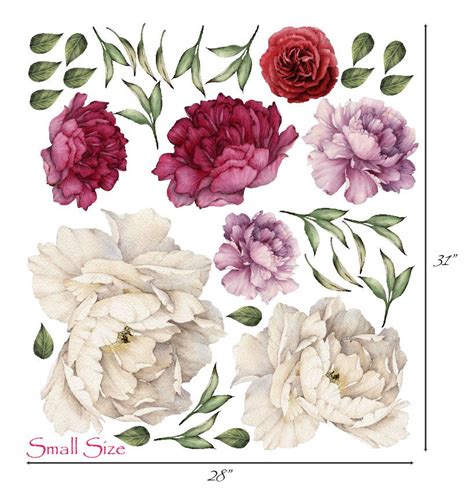 Peony Flowers Vintage Bouquet Wall Decal Sticker Peel And Stick Floral