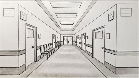 How To Draw In One Point Perspective Hospital Corridor Youtube