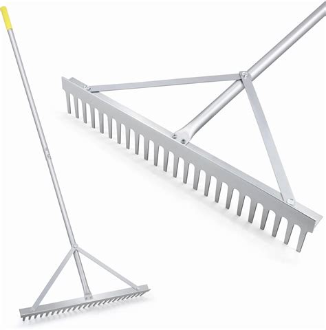 Colwelt Landscape Rake 24Tines, Aluminum Rake with 68" Handle, 24