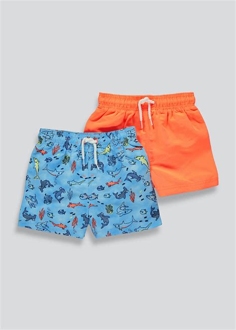 Boys 2 Pack Shark Print Swim Shorts 9mths 6yrs Multi Swim Shorts