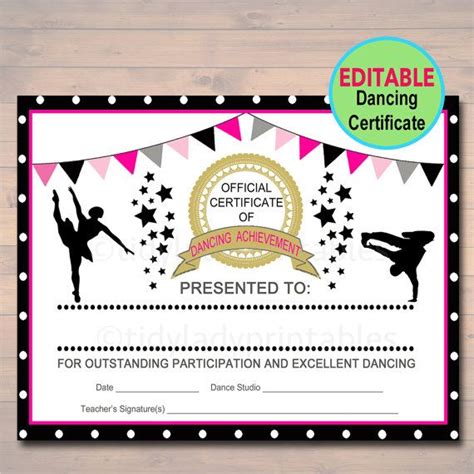 Editable Dancer Certificate Instant Download Dancing Award Dancer