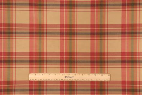 Woven Plaid Decorator Fabric In Gold Red Green