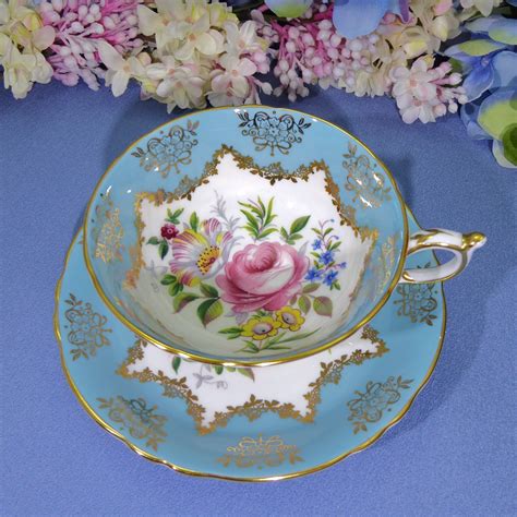 Paragon Tea Cup And Saucer Duo Paragon Pink Rose By Appointment Hm Queen Teal Blue And Pink