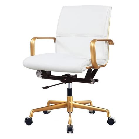 Our fundamental task chair will make an impressive footprint in your office adjust your office desk chair with the pneumatic adjustment lever that controls the height of your seat. White Vegan Leather Gold Office Chair