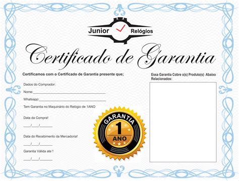 Certificado De Garantia Junior Relógios De Luxo
