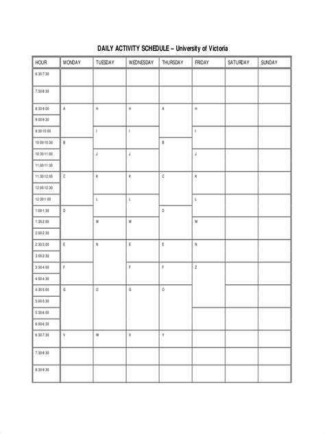 Activity Schedule Template Pdf - PDF Template