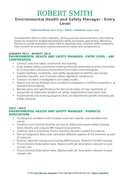 Environmental Health And Safety Manager Resume Samples Qwikresume