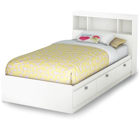 South Shore Spark Twin Storage Bed And Bookcase Headboard Pure White