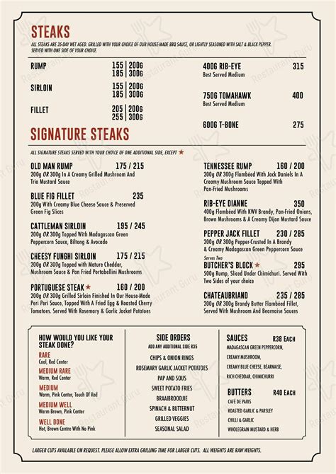 Menu at Jackson and Black Grill & Pizzeria TYGER, Cape Town