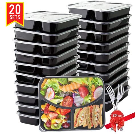 Meal Prep Containers 20 Pack 3 Compartment With Lids Only 959