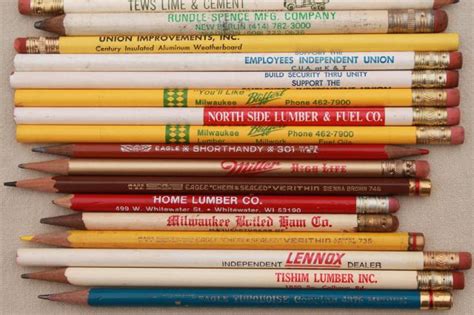 Collection Of Vintage Wood Pencils Old Advertising Pencil Lot Builder