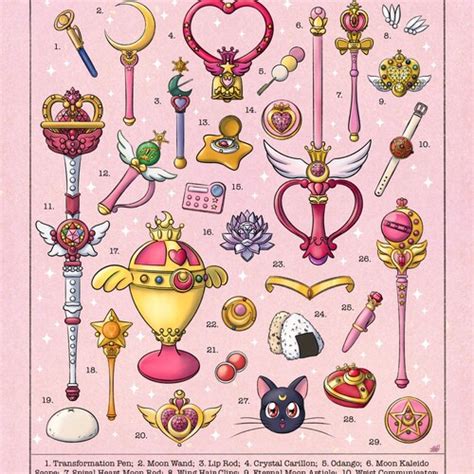 Sailor Moon Objects Anime Inspired Art Print Etsy
