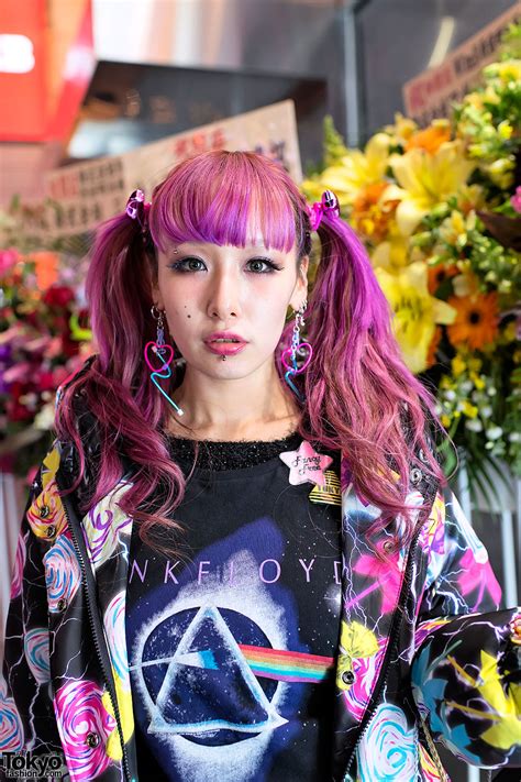 Pink Hair Pink Floyd Silver Tights And Zebra Creepers In Harajuku Tokyo Fashion