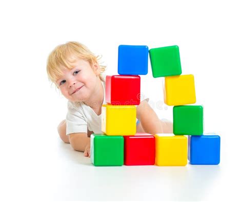 Baby Boy Playing With Building Blocks Stock Photo Image Of Floor