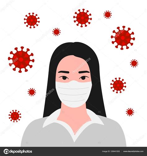 Mujer asiática joven en máscara de protección respiratoria y enfermedad de células coronavirus