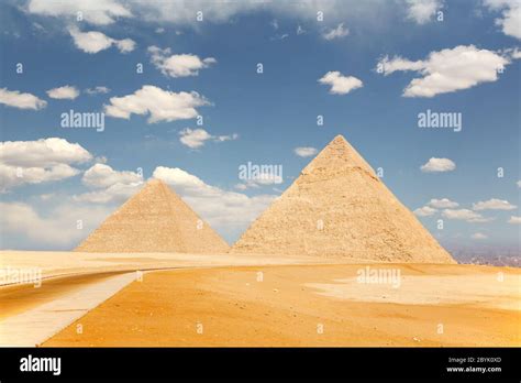 Two Of The Pyramids Of Giza Just Outside Cairo Egypt Stock Photo Alamy