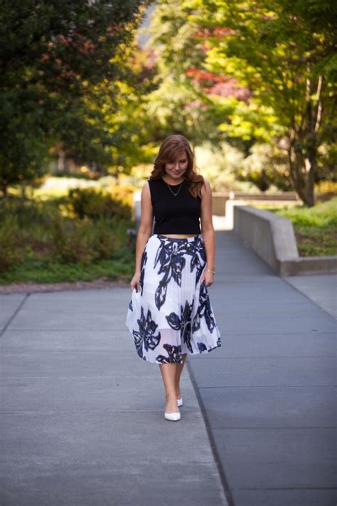 Pleated Floral Midi Skirt From Banana Republic With Black Crop Top