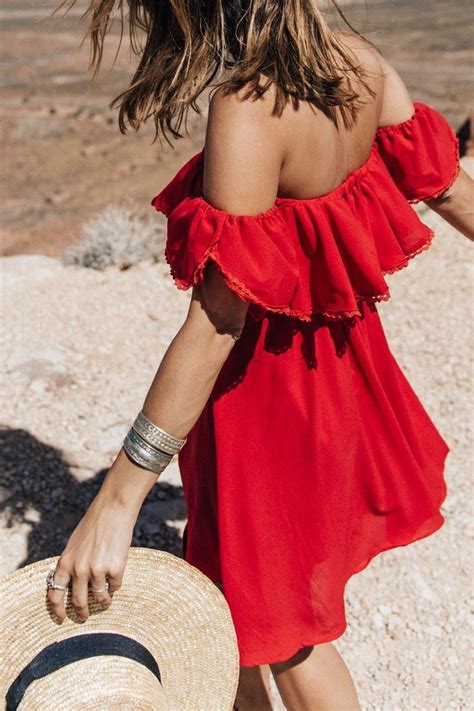 How To Wear A Off Shoulder Dress Red Dress Hat Summer Outfit