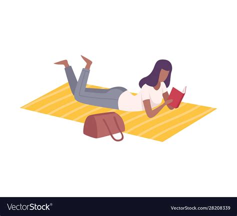 Beautiful Woman Lying On A Blanket And Reading Vector Image