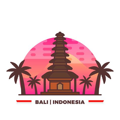 Flat Temple In Bali Indonesian Pride With Gradient Background Vector