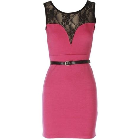 Fuschia Pink Contrast Black Lace Insert Bodycon Dress 27 Liked On