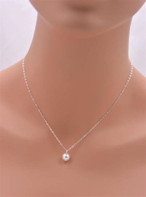 Set Of Bridesmaid Pearl Necklaces Single Pearl Necklaces One Pearl Necklace Sterling Silver