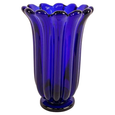 Rare Large Art Glass Scalloped Vintage Cobalt Blue Seguso Vase Murano Italy For Sale At 1stdibs