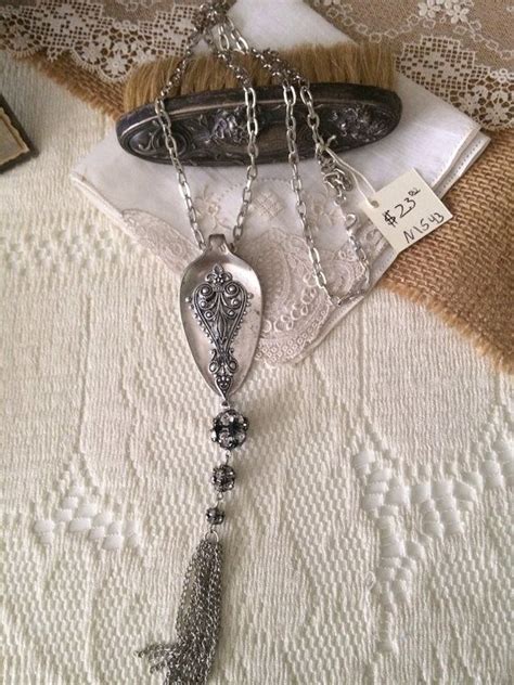 Silver Vintage Silver Spoon Necklace With Filigree And Tassel Etsy