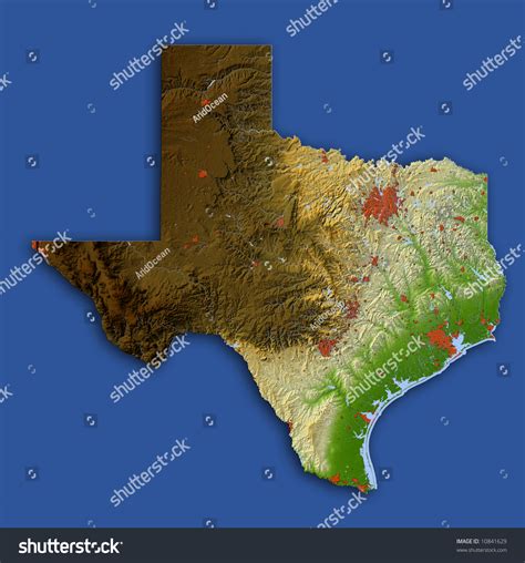 Texas Shaded Relief Map Shows Surrounding Ilustración De Stock