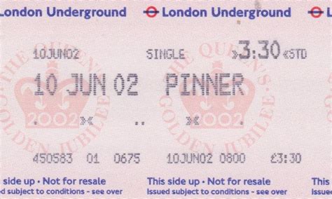 London Underground Railway Uts Ticket Golden Jubilee Special Pinner