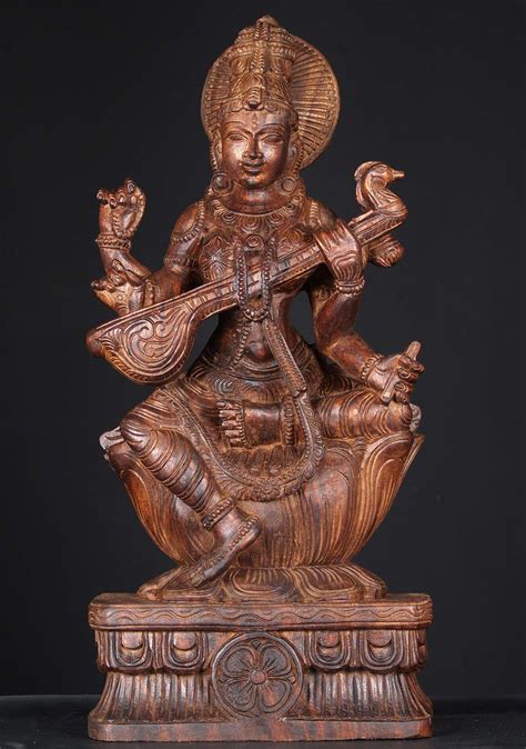 Sold Wooden Saraswati The Goddess Of Wisdom 24 76w1hb Hindu Gods