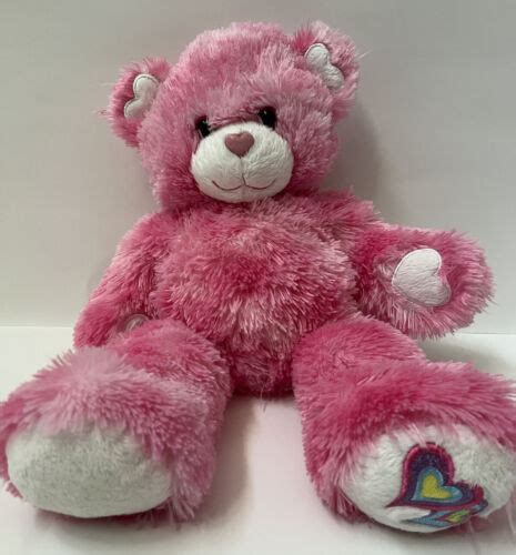 Build Bear 16 Soft Plush Pink Teddy Bear With 2 Embroidered Hearts On Foot Ebay