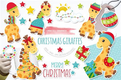 Christmas Giraffes Graphics And Illustrations