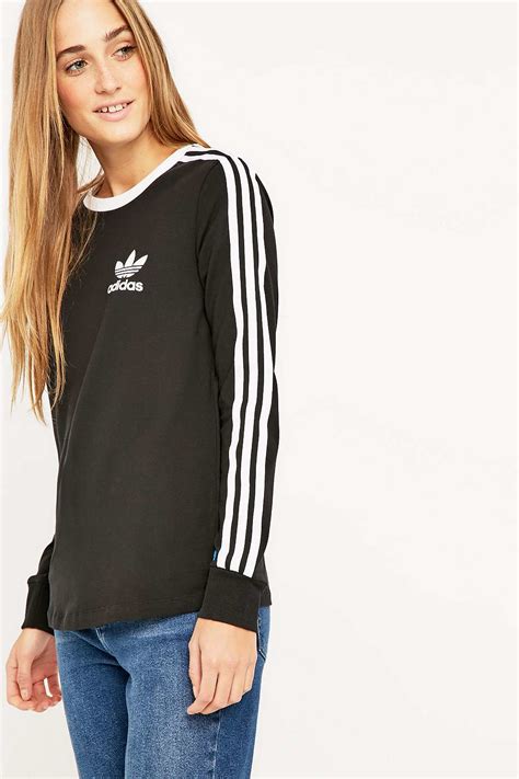 Adidas Three Stripe Long Sleeve Black T Shirt In Black Lyst