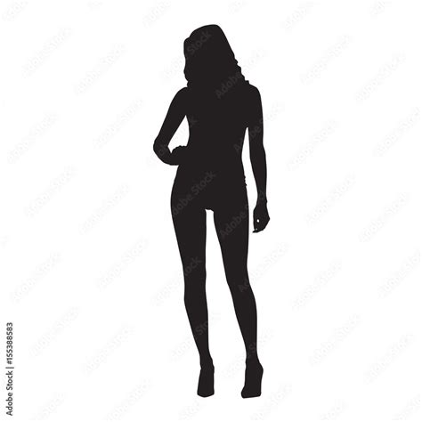 Sexy Slim Woman Standing With Hand On Her Hip Vector Silhouette Stock