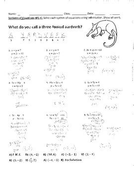 Solve this system of three equations with. Systems of Equations with Substitution Joke Worksheet with Answer Key