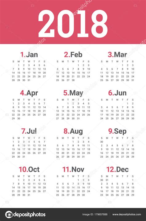 Plantilla De Diseño De Vector De Calendario De Año 2018 — Vector De