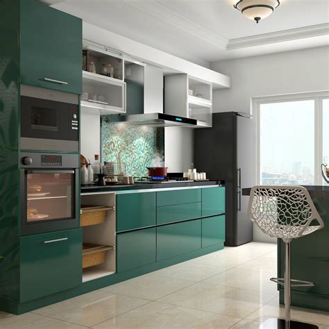 Glossy Green Cabinets Infuse Vitality To This Kitchen Kitchen Modular