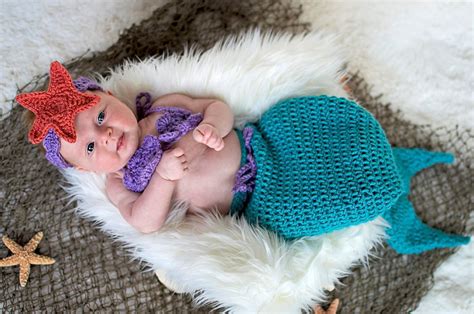 Newborn Mermaid Tail Cocoon Costume Baby Girl Flower Headband Crochet