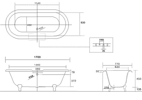 The standard bathtub size for an alcove tub measures five feet long. Bath details for Sterlington Standard Roll Top