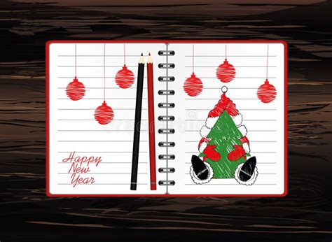Notebook Template With Christmas Santa Clause And Ball And Pencil